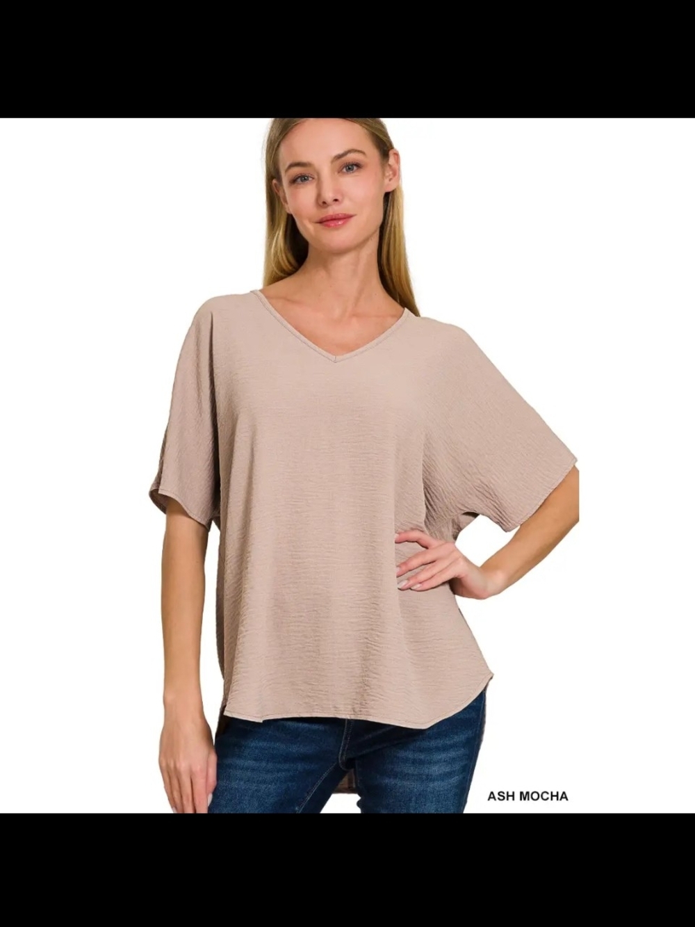 Zenanna NEW XL  Relaxed V-Neck Women’s Top in Ash Mocha